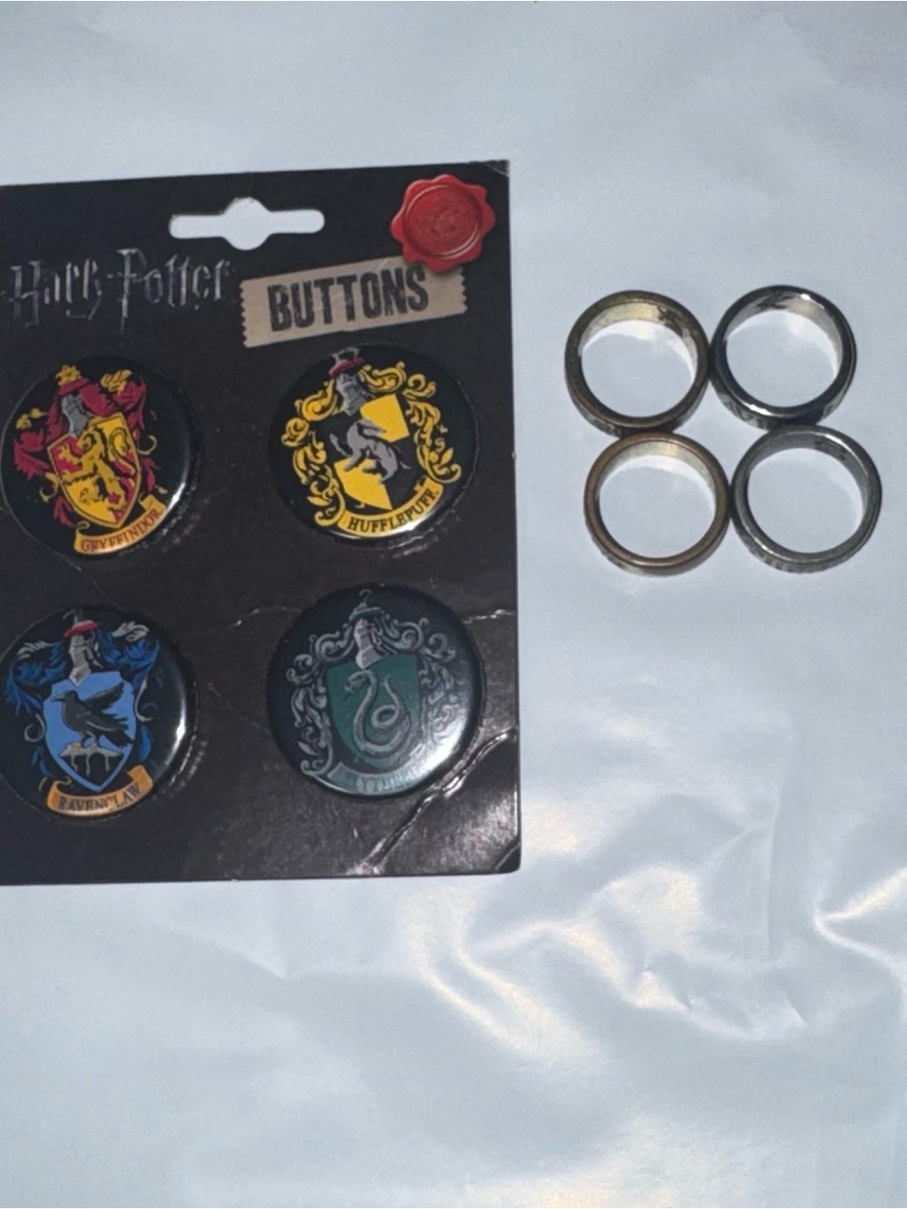 Harry Potter House Crest Button Set & Ring bundle